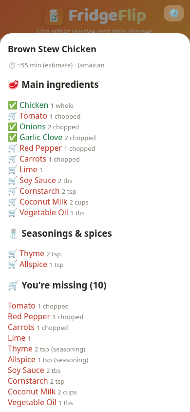 Recipe detail with seasonings